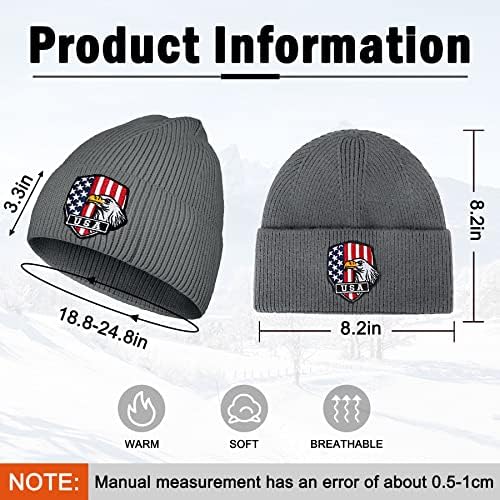 כפת כובעי גברים - חם חורף כובעי עם אמריקאי דגל קירח נשר רקום רך לסרוג באזיקים כיפות כובע עם עיצובים