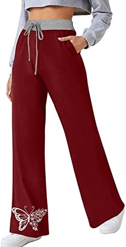מכנסי טרנינג של Sinzelimin למסירי רגל רחבים מזדמנים של נשים שרוך אופנה מותניים גבוהה מודפסים מכנסי יוגה מכנסי
