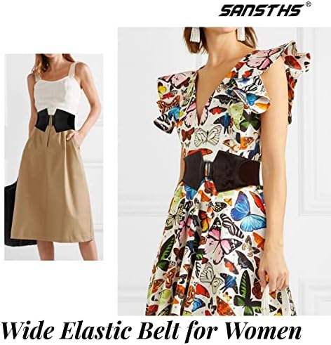 חגורה אלסטית רחבה לנשים שמלות Sansths עור סינץ 'מתיחה חגורות שחורות לנשים עם אבזם מתכת