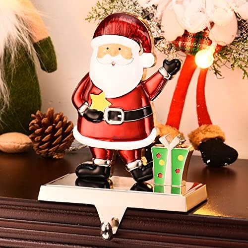 Keshui Santa Claus מחזיקי גרב חג המולד ， קולבי גרבי מתכת לקישוט מנטל, ווזי גרב לתליוני גרבי חג המולד לאח