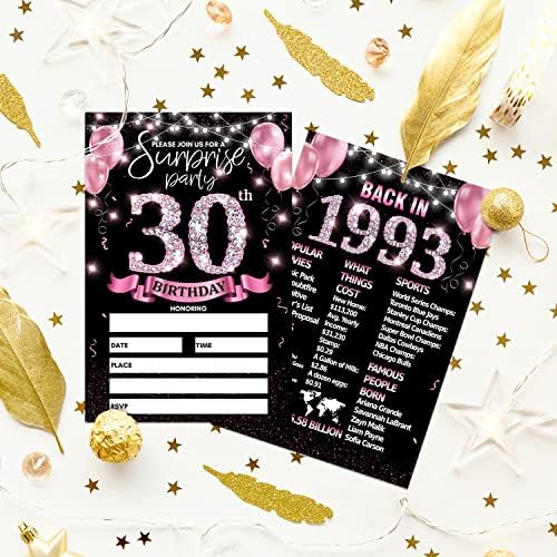 כרטיס הזמנה למסיבת יום הולדת 30 - ורד זהב מזמין עם חזרה בשנת 1993 הדפסת פוסטר על הזמינות מילוי
