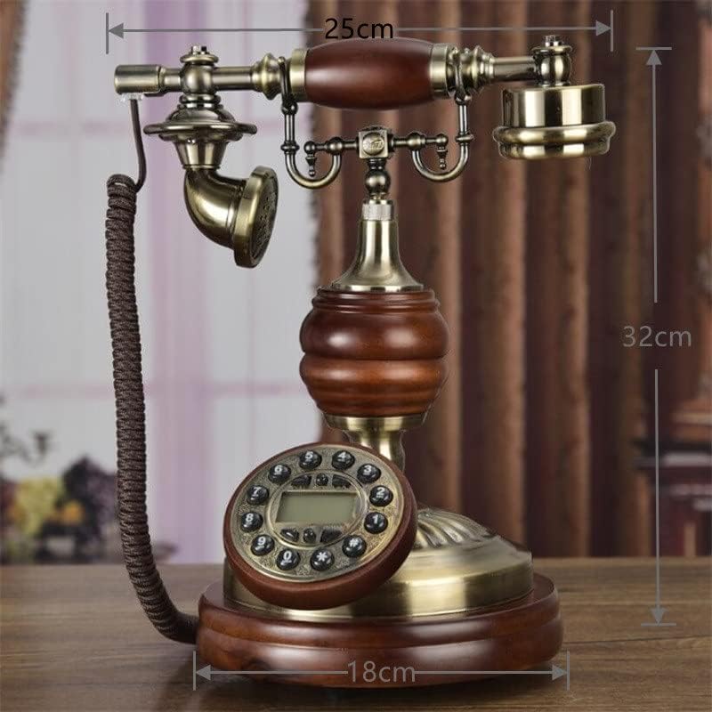 DHTDVD עתיק טלפון קבוע רטרו מגע בית חיוג עץ מוצק טלפון טלפון תאורה אחורית כחולה+חינם+מזהה מתקשר