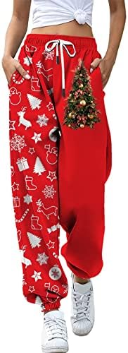 מכנסי טרנינג לחג המולד מכנסי טרנינג נמתחים מותניים גבוהים מכנסי טרנינג רגועים מכנסי טרנייל איילים טיולים