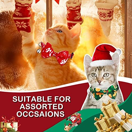 6 יחידות חג המולד הודיה חג האהבה חתול צווארון עם נשלף עניבת פרפר ופעמון הבדלני חג בטיחות חתלתול צווארון