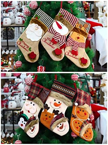 איש זקן איש שלג פשתן גרבי חג המולד קישוטים לחג המולד עץ חג המולד תליון תיק מתנה תיק ממתקים סט של 6