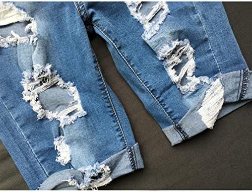 מכנסי ג'ינס קרועים לנשים נהרסו אמצע עלייה מכנסיים קצרים נמתחים ג'ינס חור מותניים גבוה שטף ג'ינס קצר