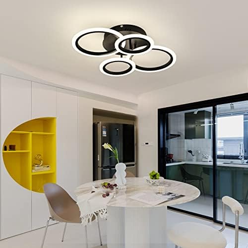 Becailyer מודרני LED סומק תאורת תקרה, 4 טבעות LED שחור קרוב לתקרה נורית תקרה, מתקן תאורה של מנורת