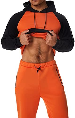 אימוני גברים בגדים ספורטיביים אתלטי ספורט סט ספורט, קפוצ'ור קפוצ'ור ארוך סווטשירט חולצות+מכנסי טרנינג 2 יח