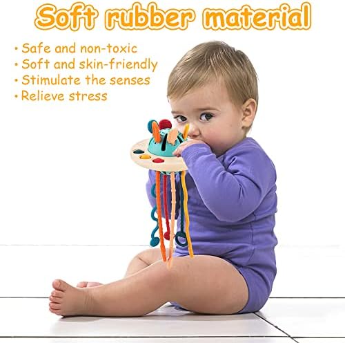 צעצועי מונטסורי לתינוק 18 מ'+, צעצועים חושיים לפעוטות, צעצוע פעילות משיכה מסיליקון באיכות מזון, צעצועי