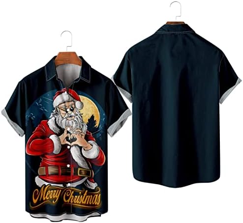 כפתור Mens חג המולד של ZDFER למטה חולצות שרוול קצר, חולצת באולינג גרפי של חג המולד מצחיק חולצה