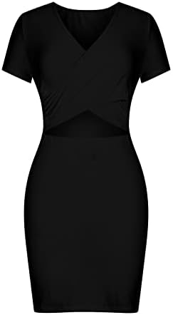 שמלות חוף של Fragarn Plus Size לנשים, נשים אופנה צווארון v שרוול קצר חלול שמלת מיני דלי מזדמנת מודפסת