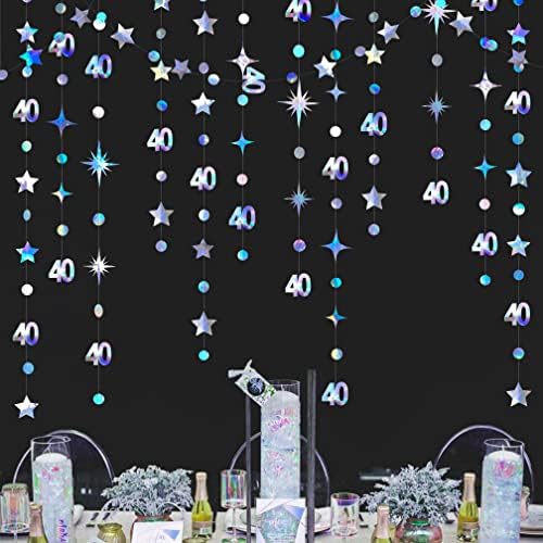 קישוטי יום הולדת 40 של Iridescence מספר 40 מעגל נקודה נצנוץ כוכב גרלנד מתכתית תלייה סטרינר באנר באנר לנשים