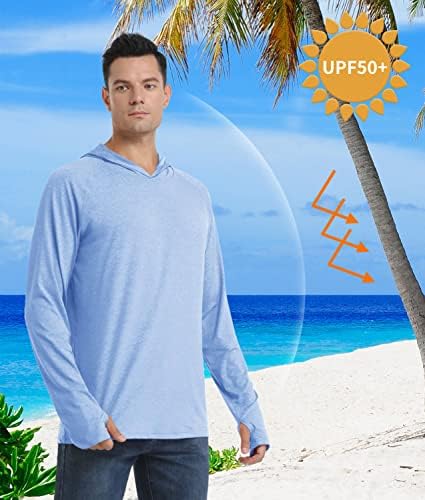 Tacvasen's גברים UPF 50+ חולצות הגנה מפני שמש שרוול ארוך קפוצ'ונים קלים משקל קל עם חורי אגודל מטיילים חולצת