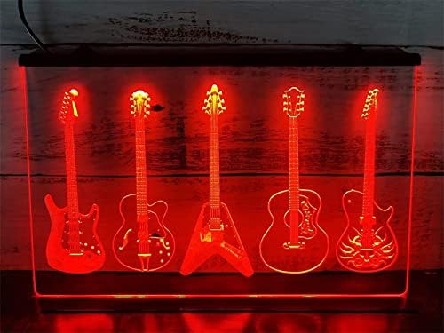 חנות גיטרה DVTEL ניאון שלט LED דוגמנות אור אותיות זוהרות שלט לוח אקרילי ניאון אור דקורטיבי, 60x40