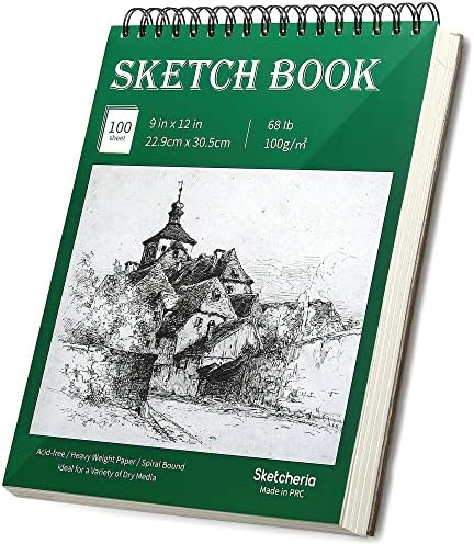 Sketcheria 5.5x8.5 ”סקיצה משקל כבד חומצה חומצה בחינם -, 100 גיליונות סקיצה, נייר ציור כבול ספירלי לאמן, ספר ציור