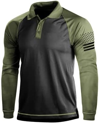 H Hyfol חולצות פולו לגברים בניגוד צבע שרוול ארוך שרוול קצר גרפיקה נמתחת פולו גולף פטריוטי אמריקאי לגברים