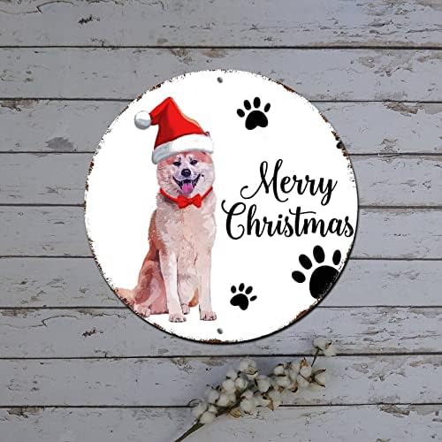 שלט חג מולד שמח כלב כובע עגול מתכת פח שלט דלת חג המולד עיצוב זר כפרי מתכת שלט לחנות מרפסת חווה חנות עיצוב קיר 9