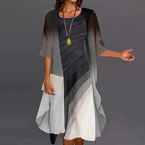 הדפס אופנה מזדמן של RMXEI לנשים O/צוואר אורך ארוך אורך ארוך שני חלקים