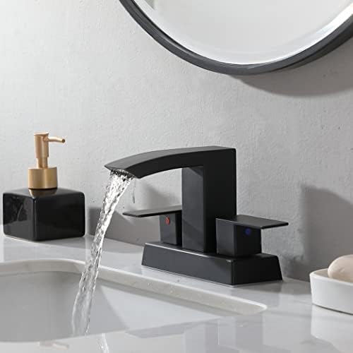Friho ניבוי מלבני גדול במיוחד 4 אינץ 'שני מרכזי ידית ברז אמבטיה שחורה מט, ברז כיור אמבטיה של מפל ברז