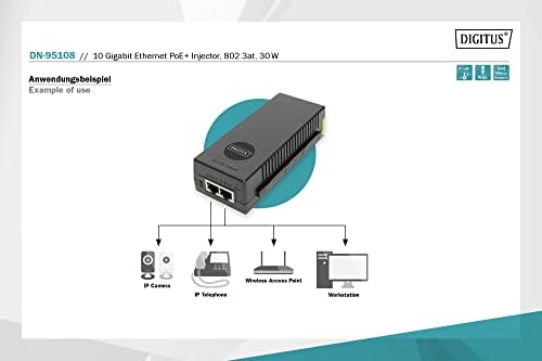 Digitus 10 Gigabit Ethernet Poe+ מזרק, 802.3at Power, W125826677, 1/2, 30W DN-95108, 10 Gigabit