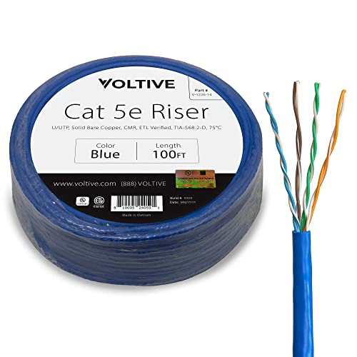 Voltive Cat5e Riser, 100ft, כחול - כחול - מוצק נחושת כבל אתרנט בתפזורת - UTP - 350MHz - UL Certified & ETL מאומת