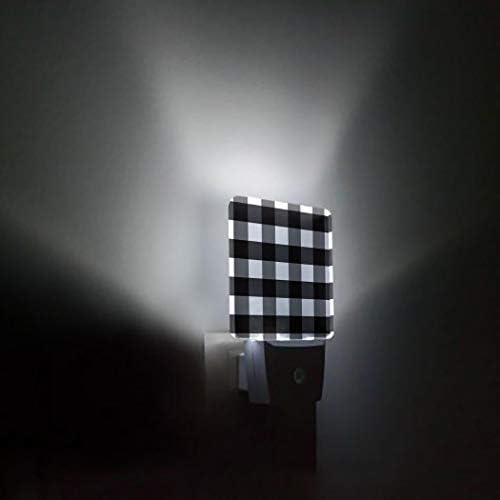 מנורת לילה לחבר הוביל אורות לחדר שינה, באפלו לבדוק משובץ שחור ולבן לילה אורות תקע לתוך קיר עם חיישני אור חדר