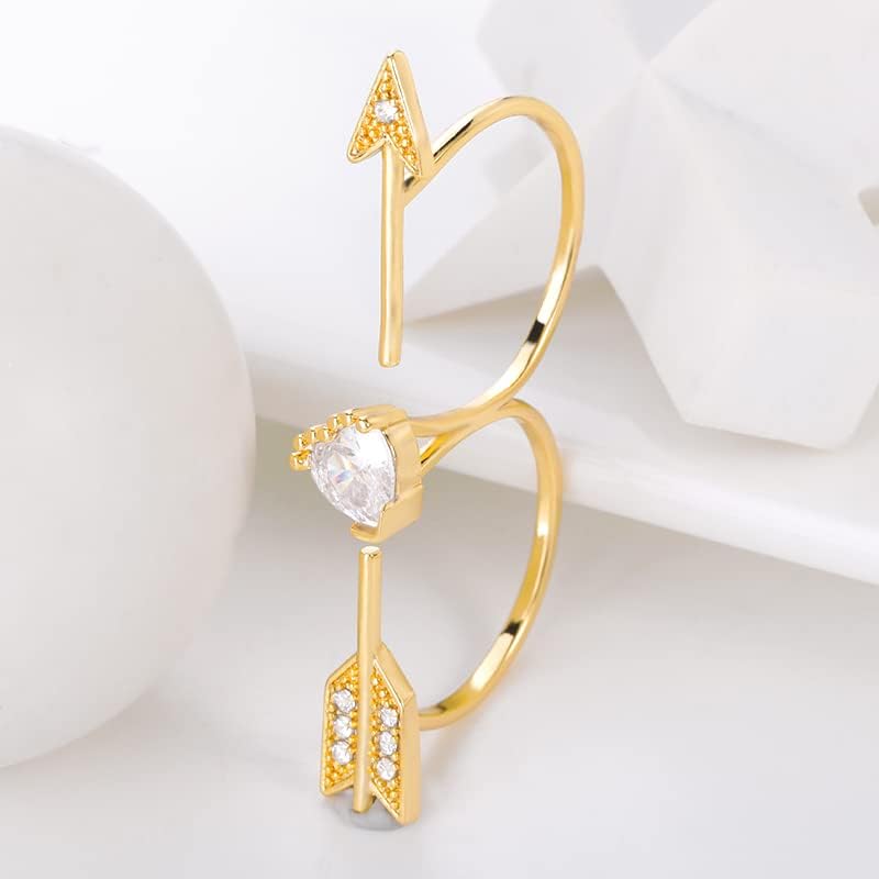 סגנון קופידון לב חץ טבעות לנשים מתכוונן שתי אצבע טבעת זירקון קסם תכשיטי חתונה זוג-1444 גרם-12 - אין