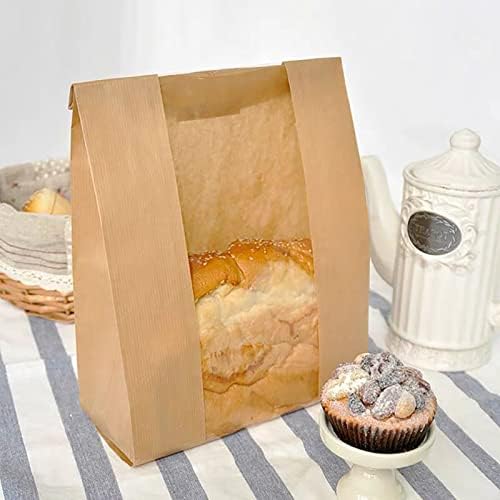 לחם שקיות עבור תוצרת בית לחם גדול נייר מאפיית תיק עם חלון עבור אפוי מזון אריזת אחסון 50 יחידות