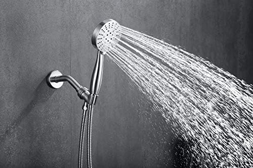 כל ראש מקלחת כף יד עם 3 ריסוס מתכת עם צינור ארוך ומחזיק פליז - ניקל מוברש - ראש מקלחת עם מרסס כף יד - רחב, עיסוי