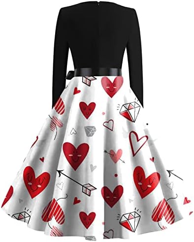נשים מתוק לב האהבה יום הדפסת נדנדה בציר גלימת שמלות ולנטיין יום מסיבת שמלות תלבושות