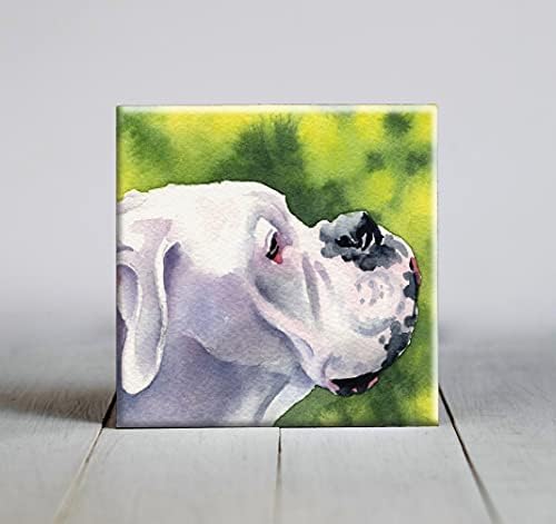 לבן בוקסר עכשווי בצבעי מים כלב אמנות דקורטיבי אריח