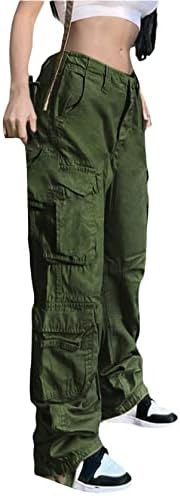 מכנסי מטען Y2K לנשים Awoscut מכנסיים מכנסיים עם רגל ישר מזדמנים מכנסיים רצים רחבים עם בגדי רחוב מרובים בכיסים