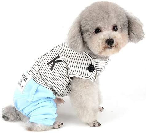 סלמאי חיות מחמד חולצה פסים תלבושות תלבושות לכלבים קטנים ילד קיץ גור גוד אפוד מכנסיים מזדמנים צ'יוואווה בגדים כחולים