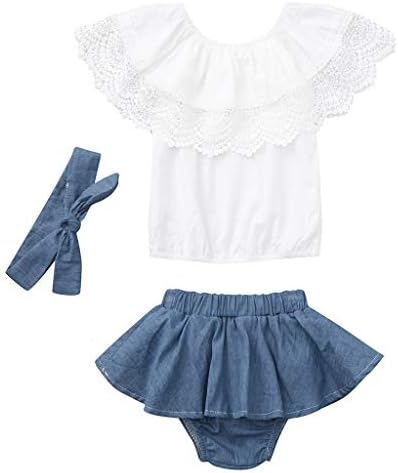 KEHEN- שמלת ילדה תינוקת יילוד בגדי קיץ לתינוק 3PC תחרה ראשונה + מכנסיים קצרים חצאית מיני + סרט