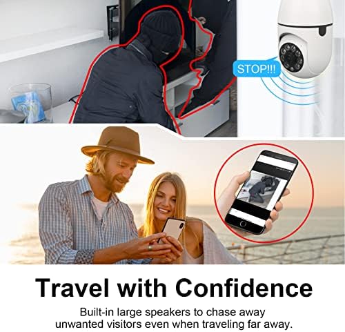 מצלמת אבטחה ביתית של PLPLAOO, מצלמת נורה פנורמית 360 מעלות, מצלמות Wi-Fi אינפרא אדום, מצלמת אבטחה WiFi עם בסיס