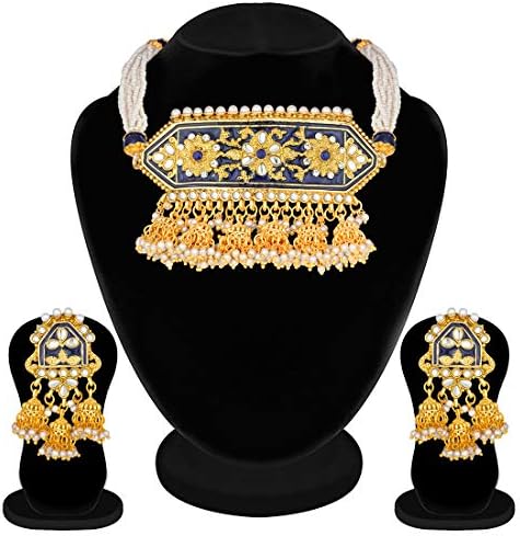 אהלי אופנתי מסורתי אמייל פו קונדאן תליון שרשרת עגילי הודי אופנה אתני בוליווד תכשיטים לנשים