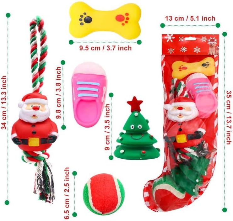 חג המולד גרב צעצועי כלב, 5 יחידות כלב ללעוס צעצועי עם סנטה, עץ חג המולד, כדור, קשה חבל ללעוס צעצועים, חורק צעצועים,