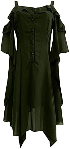 נשים של בציר גותי קר כתף שמלת פרפר שרוול סקסי צוואר כפתור לפרוע סדיר קלע שמלת ליל כל הקדושים שמלה