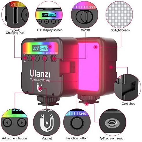 Ulanzi u-Grip Pro Rist Videoding Video + Ulanzi VL49 RGB אורות וידאו