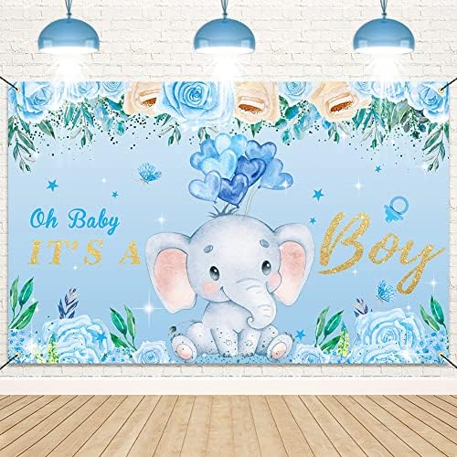 ילד תינוק מקלחת רקע קישוטי פיל תינוק מקלחת מסיבת באנר זה ילד תינוק מקלחת באנר כחול תינוק פיל תינוק