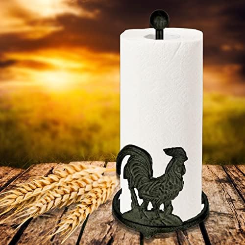 מחזיק מגבות נייר עם מבטא בית חווה תרנגול - עיצוב מטבח כפרי בברזל יצוק