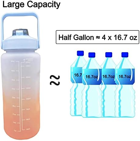 בקבוק מים חצי גלון חצי גלון עם סמן זמן 64 גרם בקבוקי מים עם כד מים מוטיבציוני של קש בקבוק מים גדול אטום דליפה