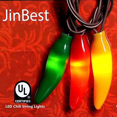 Jinbest 35 קישוטי פלפל צ'ילי צבעוניים, אורות חוט חומים מסחריים בגודל 18ft, למטבח, סלון, גינה, פטיו
