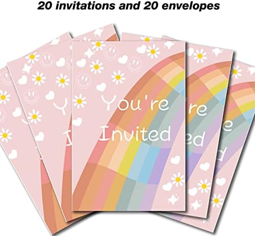 שני יום הולדת גרובי הזמנות למסיבה שנייה מערך מילוי של 20 עם מעטפות בוהו גרובי קשת שנות ה -70 מזמין