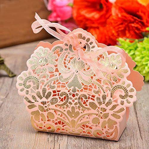 Zorpia® 50 חבילה רומנטית קופסא מתנה לחתונה קישוט פרחים כלה לייזר גזרת מסיבה מעידים מתוק