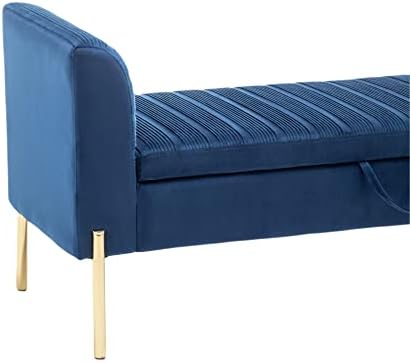 Alunaune מודרני ספסל אחסון קטיפה כחולה לסוף חדר השינה של ספסל המיטה עות'מאני, מרופד ספסל כניסה חמושים.