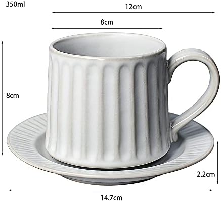 מגור ספל קפה קרמי פשוט ספל וצלוחית, 11.83oz/350 מל וינטג 'ספלי חלב גדול