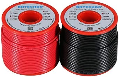 Bntechgo 18 מד PVC 1007 חוט חשמלי מוצק אדום ושחור כל אחד 100 רגל 18 AWG 1007 חוט נחושת משומר