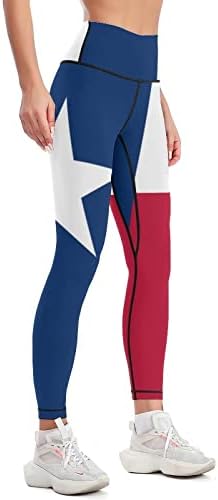 Doinbee מותניים גבוהים דגל טקסס דגל יוגה מכנסיים כחול לבן אדום עם כוכב טקסס דגל חותלות ספורט ספורט מפעיל מכנסי