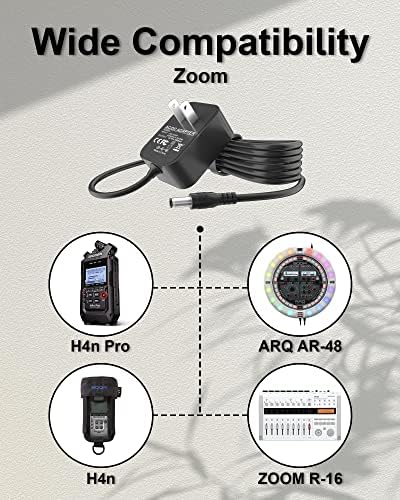 עבור Zoom H4N מתאם כוח תואם ל- Zoom H4N Pro, R16, AD-14, ARQ AR-96, AR-48, UAC-2, Q3, Q3HD ו- R24 אספקת חשמל